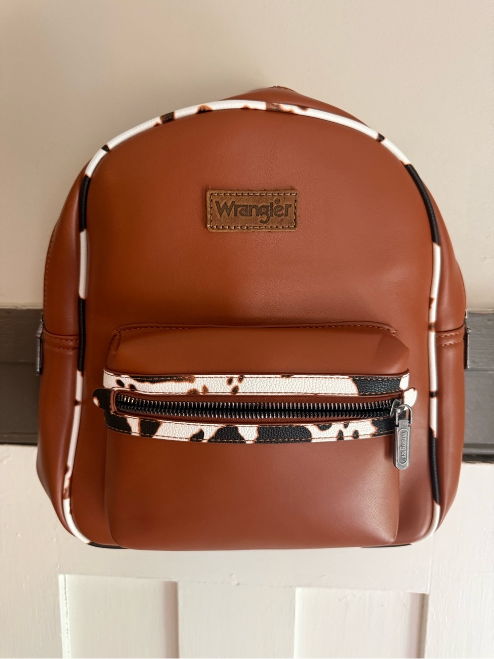 Wrangler Brown Faux-Leather Mini Backpack with Animal-Print Trim